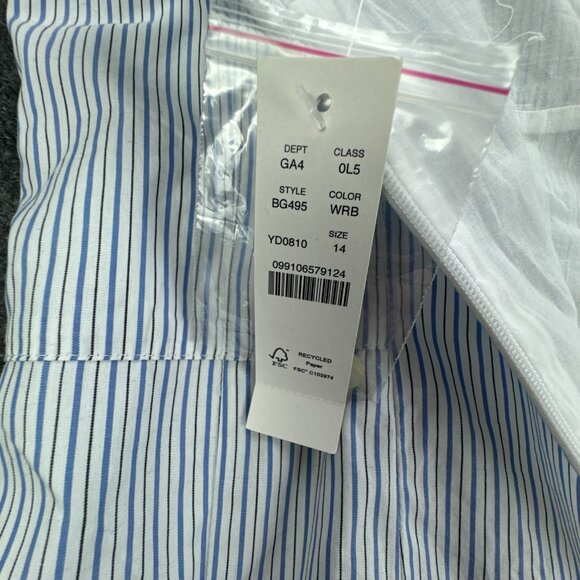 J Crew‎ Button Down Poplin Dress 14 White Blue Stripe Long Maxi Coastal Flowy - Picture 12 of 16